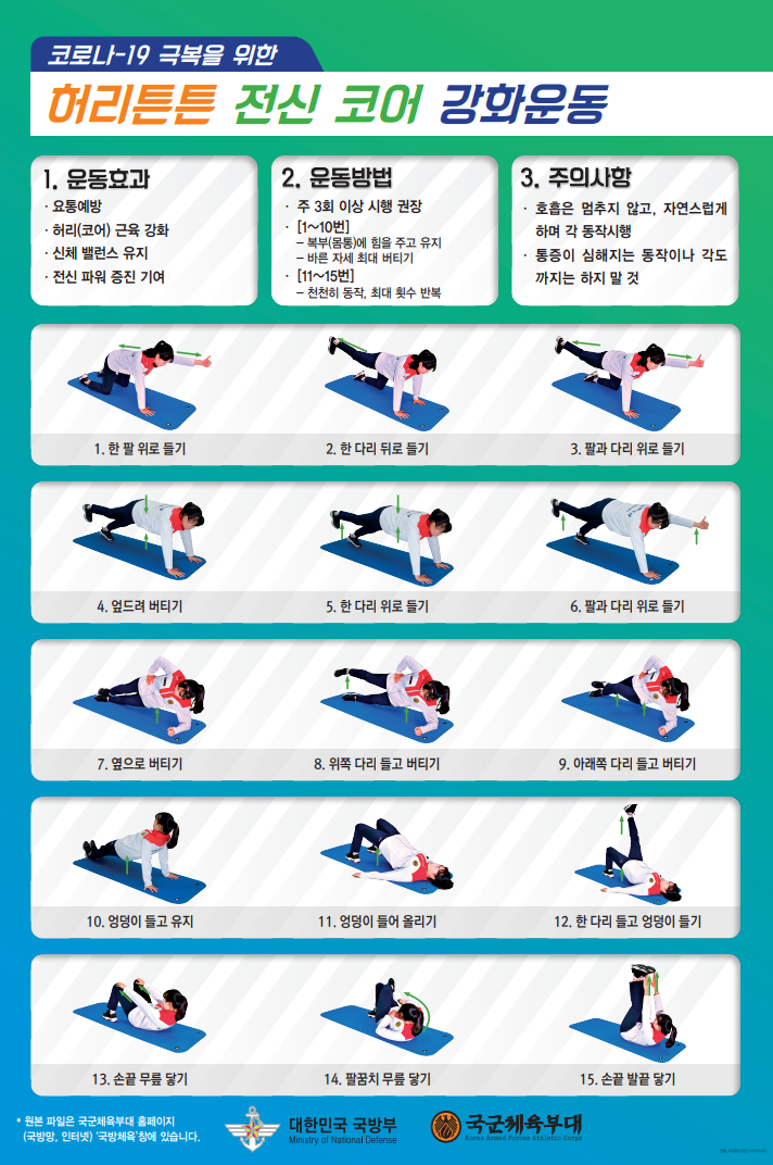 코로나-19 극복을 위한 허리튼튼 전신 코어 강화운동 사진 이미지
